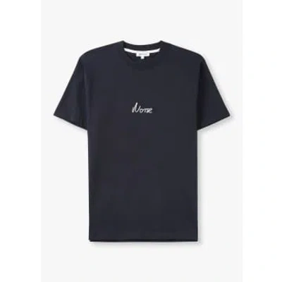 Norse Projects Mens Johannes Organic Chain Stitch Logo T-shirt In Navy In Blue