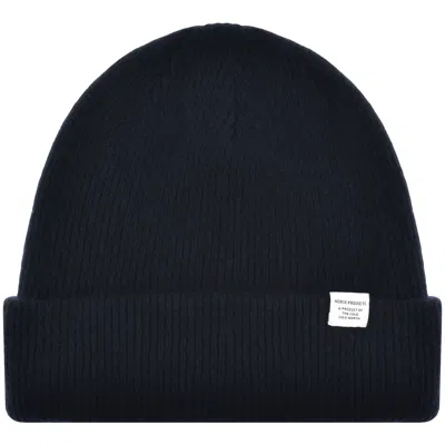 Norse Projects Merino Lambswool Beanie Navy In Black