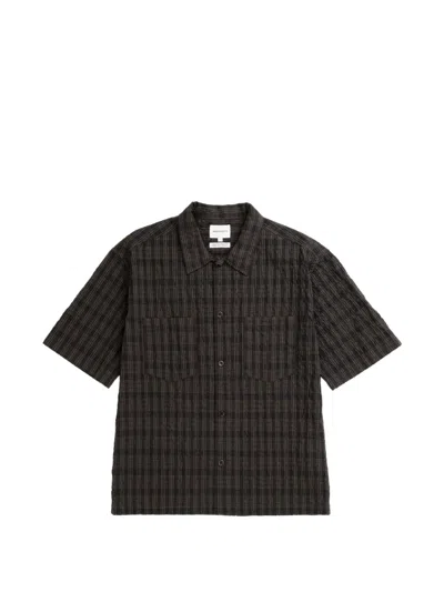 Norse Projects Mols Check-pattern Short-sleeve Cotton Shirt In Brown