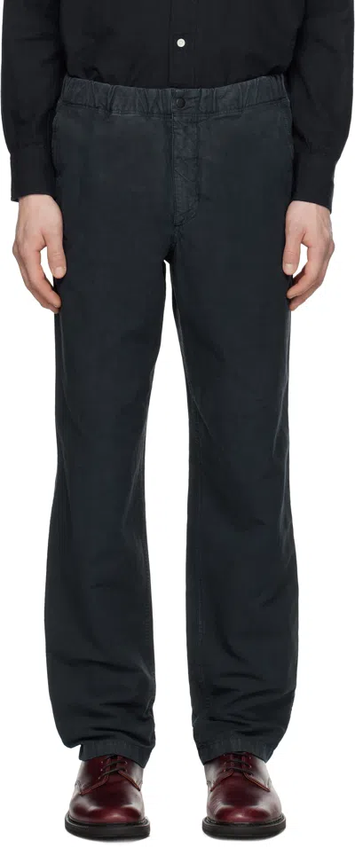 Norse Projects Navy Ezra Relaxed Cotton Linen Trousers In Gray