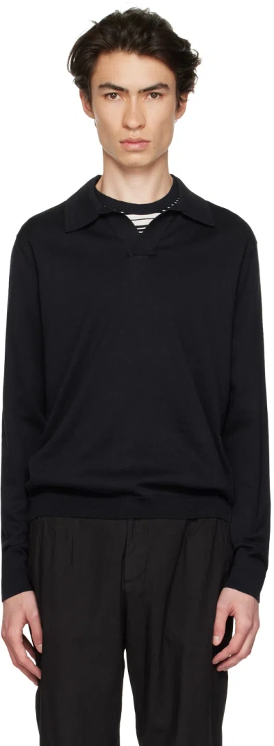 Norse Projects Navy Leif Long Sleeve Polo In Dark Navy