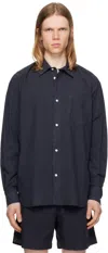 Norse Projects Navy Algot Relaxed Cotton Linen Shirt In Black