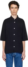 Norse Projects Rollo Cotton Linen Short Sleeve Shirt In Dark Navy