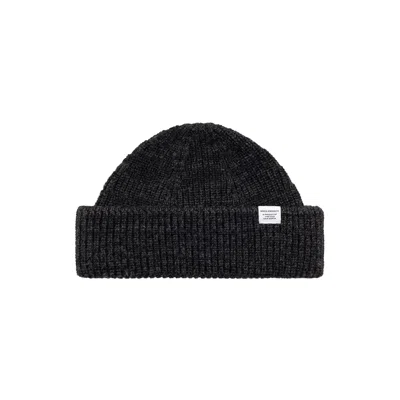 Norse Projects Shallow Cotton Wool Rib Beanie Dark Grey Melange In Multi