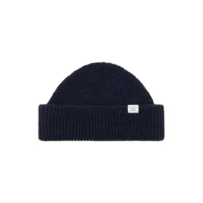 Norse Projects Shallow Cotton Wool Rib Beanie Dark Navy In Multi