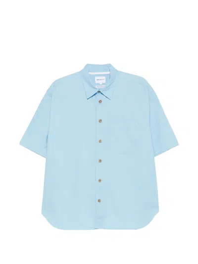 Norse Projects Short-sleeved Patch-pocket Shirt In Blue