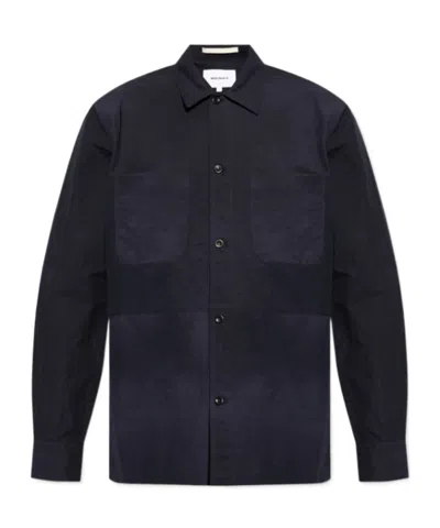 Norse Projects Spread-collar Panelled Shirt In Navy