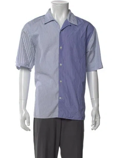 Pre-owned Norse Projects Striped Short Sleeve Shirt In Blue
