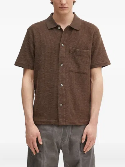 Norse Projects Textured-weave Short-sleeve Shirt In Brown