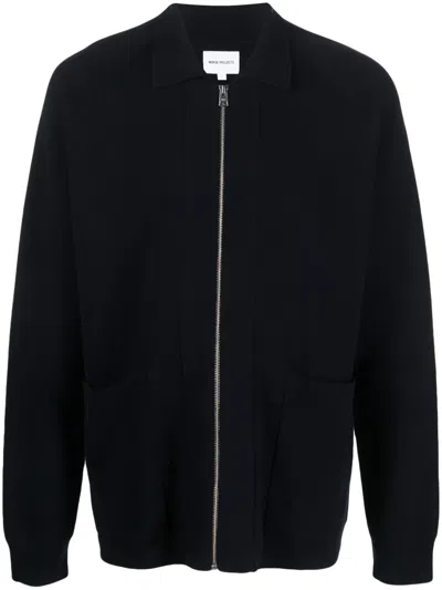 Norse Projects Zip-up Fine-knit Cardigan In Dark Navy