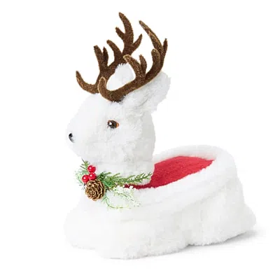 North Pole Trading Co . 10" Sitting Fur Reindeer Christmas Tabletop Decor In White