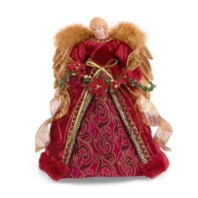 North Pole Trading Co . 12in Burgandy Fur Christmas Angels Figurine In Red