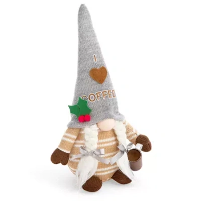North Pole Trading Co . 12in Coffee Christmas Gnome In Gray