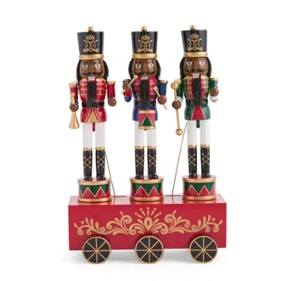 North Pole Trading Co . 12in Musical Trio African American Wood Christmas Nutcracker In Red