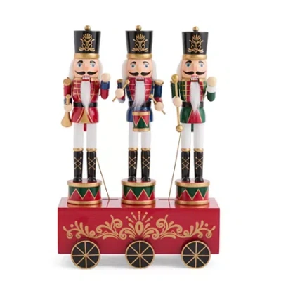 North Pole Trading Co . 12in Musical Trio Wood Christmas Nutcracker In Red