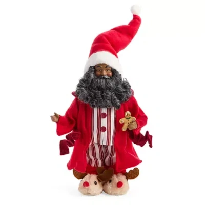 North Pole Trading Co . 12in Pjs African American Christmas Santa Figurine In Red