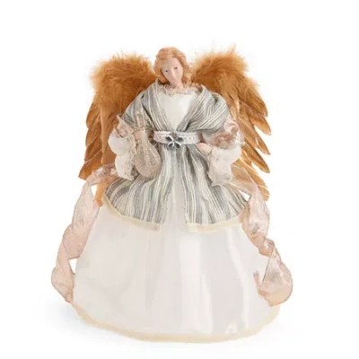 North Pole Trading Co . 12in Stripe Shall Christmas Angels Figurine In Silver