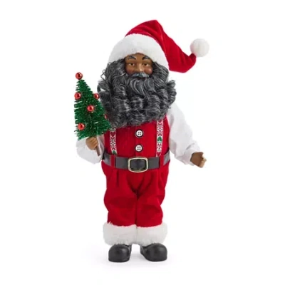 North Pole Trading Co . 12in Suspenders African American Christmas Santa Figurine In Red