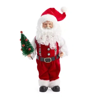 North Pole Trading Co . 12in Suspenders Christmas Santa Figurine In Red