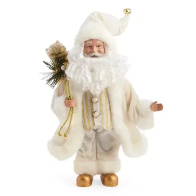 North Pole Trading Co . 12in Suspenders Christmas Santa Figurine In White
