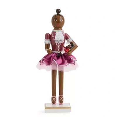North Pole Trading Co . 14in Ballerina African American Wood Christmas Nutcracker In Purple