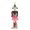 North Pole Trading Co . 14in Cat Girl Wood Christmas Nutcracker In Red
