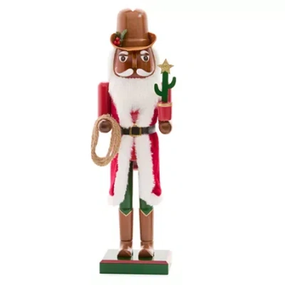 North Pole Trading Co . 14in Cowboy African American Wood Christmas Nutcracker In Red