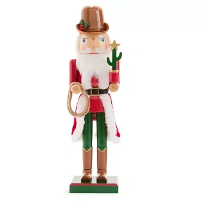 North Pole Trading Co . 14in Cowboy Wood Christmas Nutcracker In Red