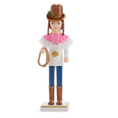 North Pole Trading Co . 14in Cowgirl Wood Christmas Nutcracker In White