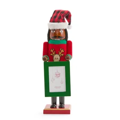 North Pole Trading Co . 14in Photo Frame African American Wood Christmas Nutcracker In Red