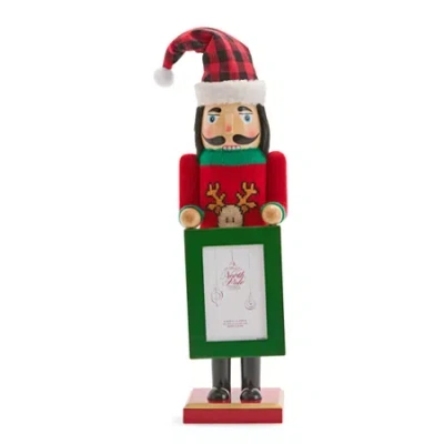 North Pole Trading Co . 14in Photo Frame Wood Christmas Nutcracker In Red