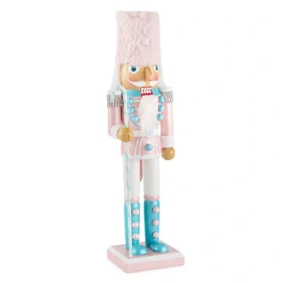 North Pole Trading Co . 14in Pink Soldier Wood Christmas Nutcracker