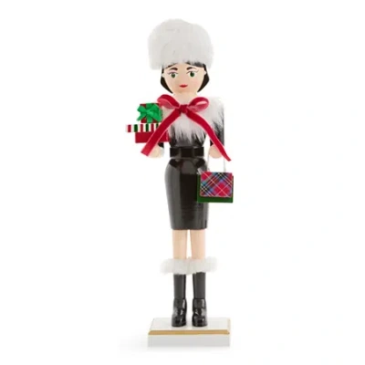 North Pole Trading Co . 14in Shopper Girl Wood Christmas Nutcracker In Black