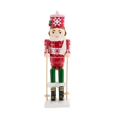 North Pole Trading Co . 14in Ski Girl Wood Christmas Nutcracker In Red