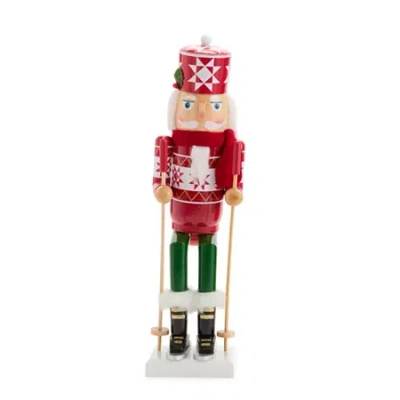 North Pole Trading Co . 14in Ski Man Wood Christmas Nutcracker In Red