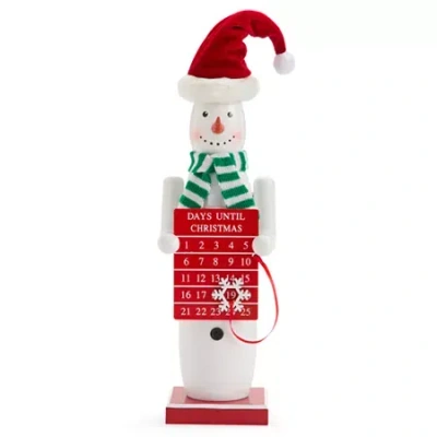 North Pole Trading Co . 14in Snowman Advent Wood Christmas Nutcracker In White