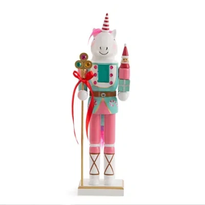 North Pole Trading Co . 14in Unicorn Wood Christmas Nutcracker In Pink