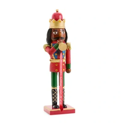North Pole Trading Co . 14in Wood Christmas African American Nutcracker In Blue