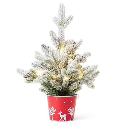 North Pole Trading Co . 16" Flocked Pine Christmas Tabletop Tree In Red