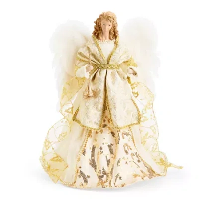 North Pole Trading Co . 16in Gold And White Christmas Angels Figurine In Yellow