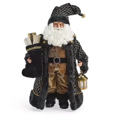 North Pole Trading Co . 18in Black Coat Christmas Santa Figurine