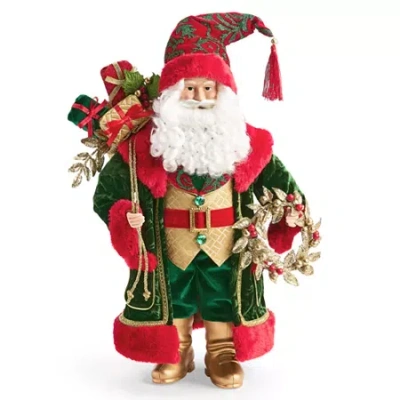 North Pole Trading Co . 18in Glamour Green Coat Christmas Santa Figurine