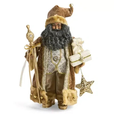 North Pole Trading Co . 18in Gold Coat African American Christmas Santa Figurine In Yellow