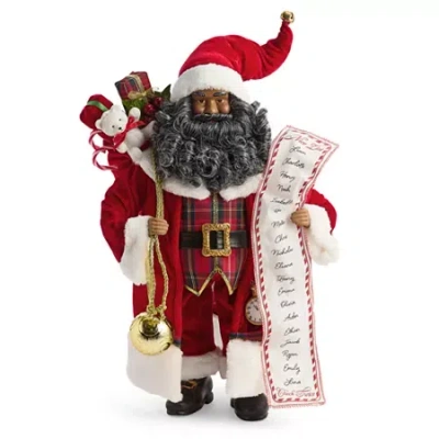 North Pole Trading Co . 18in List African American Christmas Santa Figurine In Red