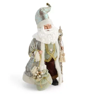 North Pole Trading Co . 18in Sage Coat Christmas Santa Figurine In Green