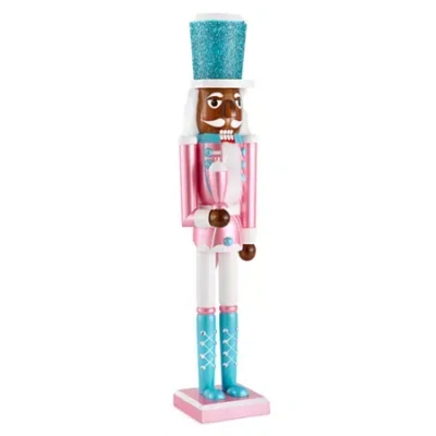 North Pole Trading Co . 24in Pink African American Wood Christmas Nutcracker