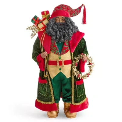 North Pole Trading Co . 36in Glamour Green Coat African American Christmas Santa Figurine