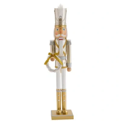 North Pole Trading Co . 36in Gold Wreath Wood Christmas Nutcracker In Yellow