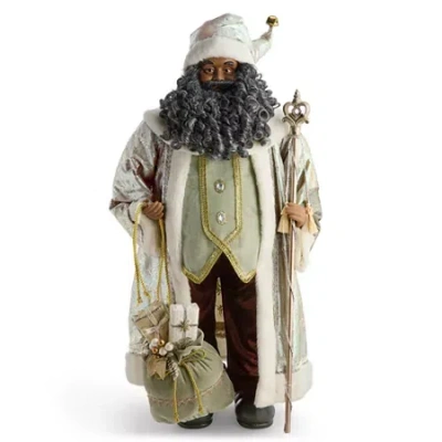 North Pole Trading Co . 36in Sage Coat African American Christmas Santa Figurine In Green