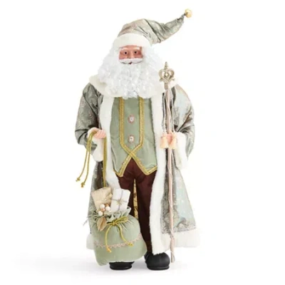 North Pole Trading Co . 36in Sage Coat Christmas Santa Figurine In Green